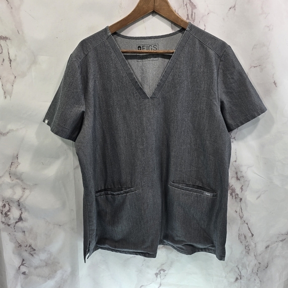 FIGS Top Womens XL Slim Casma Gray Short Scrub Three Pocket V Neck - Picture 1 of 9